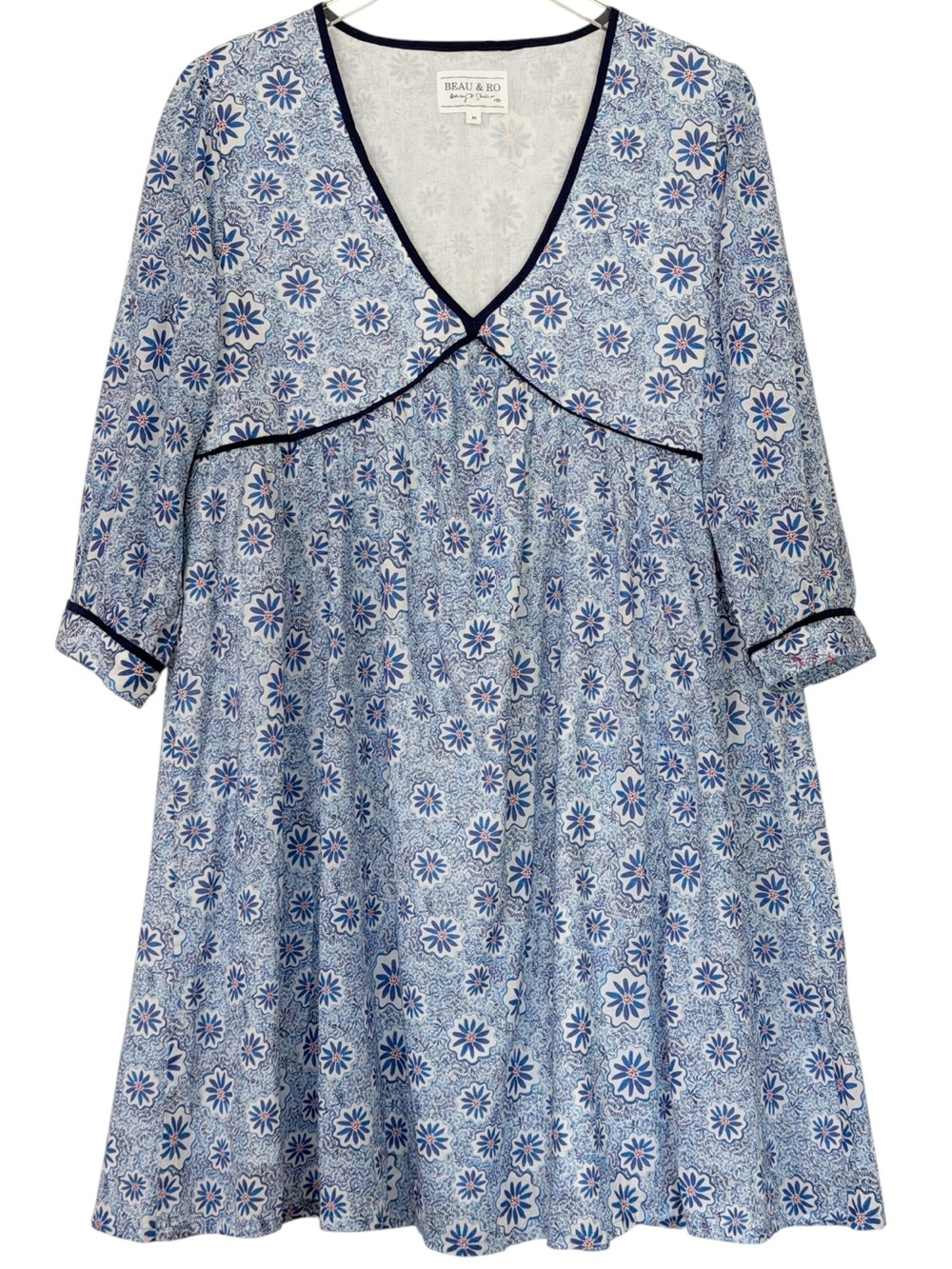 Beau & Ro Blue Floral Babydoll Mini Dress Size M